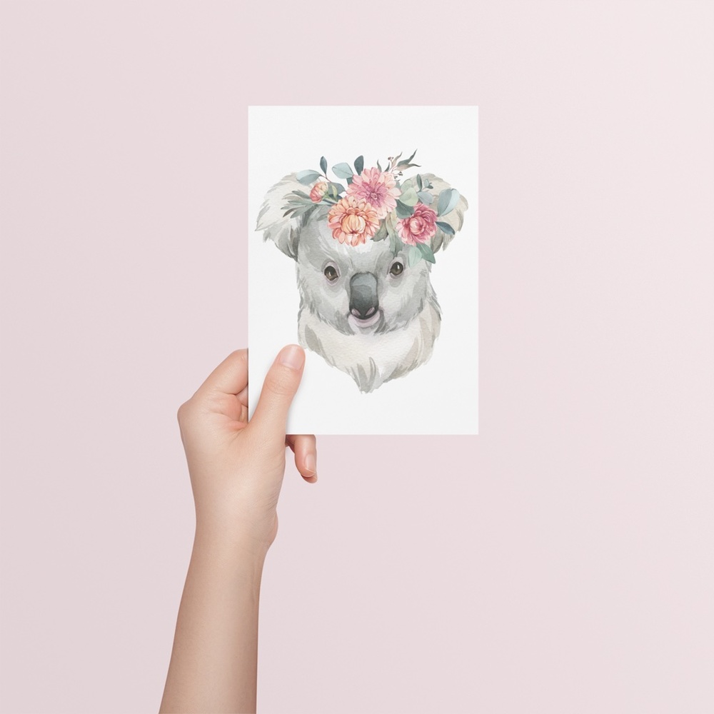 Watercolor Floral Baby Koala Illustration Wall Art Print Poster Unframed - Picture 6 of 10